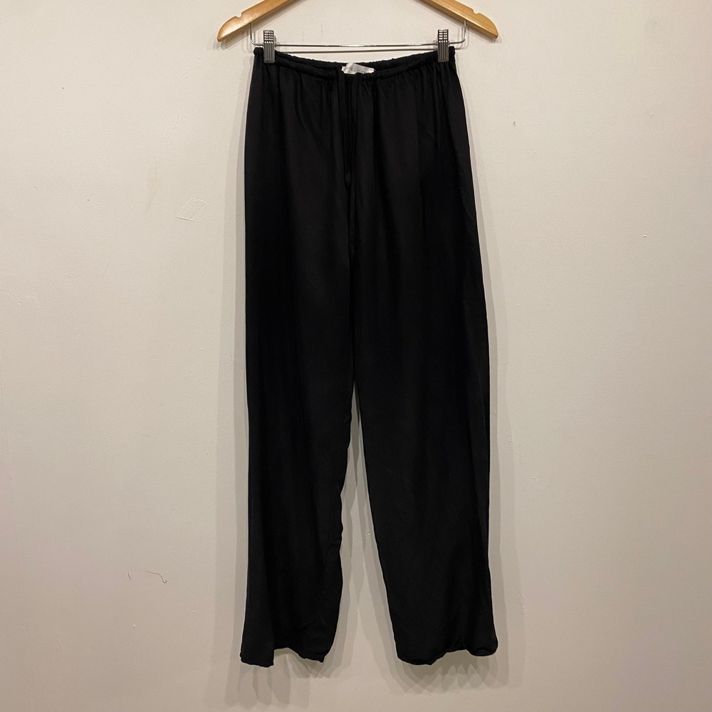 White Closet Old Money Black Wide Leg Drawstring Elastic Waist Trousers Size 8